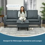 Kampinė 3 vietų sofa su perkeliamu pufu ir kordiniu apmušalu – Paveikslėlis 5