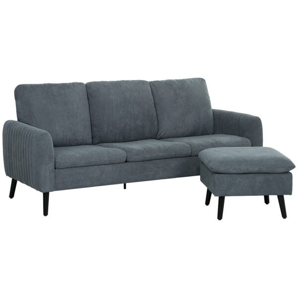 Kampinė 3 vietų sofa su perkeliamu pufu ir kordiniu apmušalu