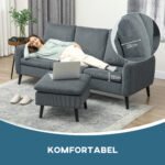 Kampinė 3 vietų sofa su perkeliamu pufu ir kordiniu apmušalu – Paveikslėlis 7