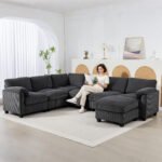 Kampinė U formos modulinė sofa su kišeninėmis spyruoklėmis gofruotu audiniu – Paveikslėlis 2