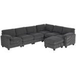 Kampinė U formos modulinė sofa su kišeninėmis spyruoklėmis gofruotu audiniu