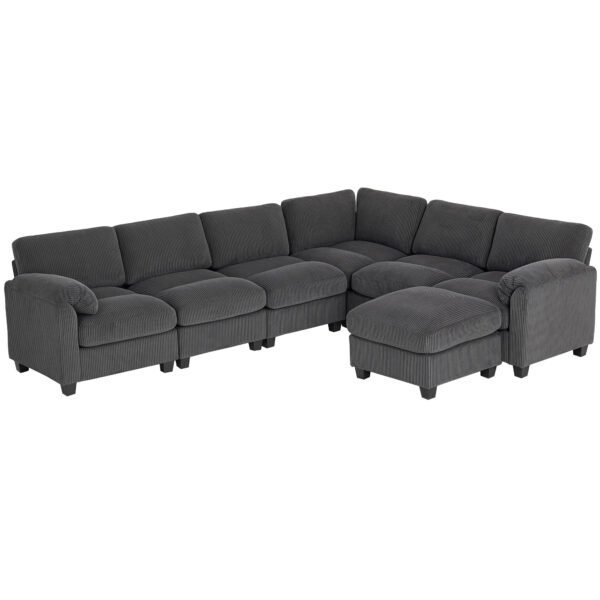 Kampinė U formos modulinė sofa su kišeninėmis spyruoklėmis gofruotu audiniu