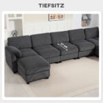Kampinė U formos modulinė sofa su kišeninėmis spyruoklėmis gofruotu audiniu – Paveikslėlis 8