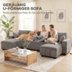 Kampinė U formos sofa su dviem šezlongais, kordinio audinio, kišeninių spyruoklių – Paveikslėlis 6