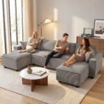 Kampinė U formos sofa su dviem šezlongais, kordinio audinio, kišeninių spyruoklių – Paveikslėlis 8