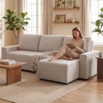 Kampinė trivietė sofa-lova su keičiama šezlongo puse, patalynės dėže – Paveikslėlis 9