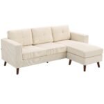 Kompaktiška gofruoto audinio kampinė trivietė sofa su keičiama šezlongo puse