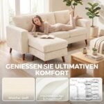 Kompaktiška gofruoto audinio kampinė trivietė sofa su keičiama šezlongo puse