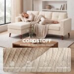 Kompaktiška gofruoto audinio kampinė trivietė sofa su keičiama šezlongo puse