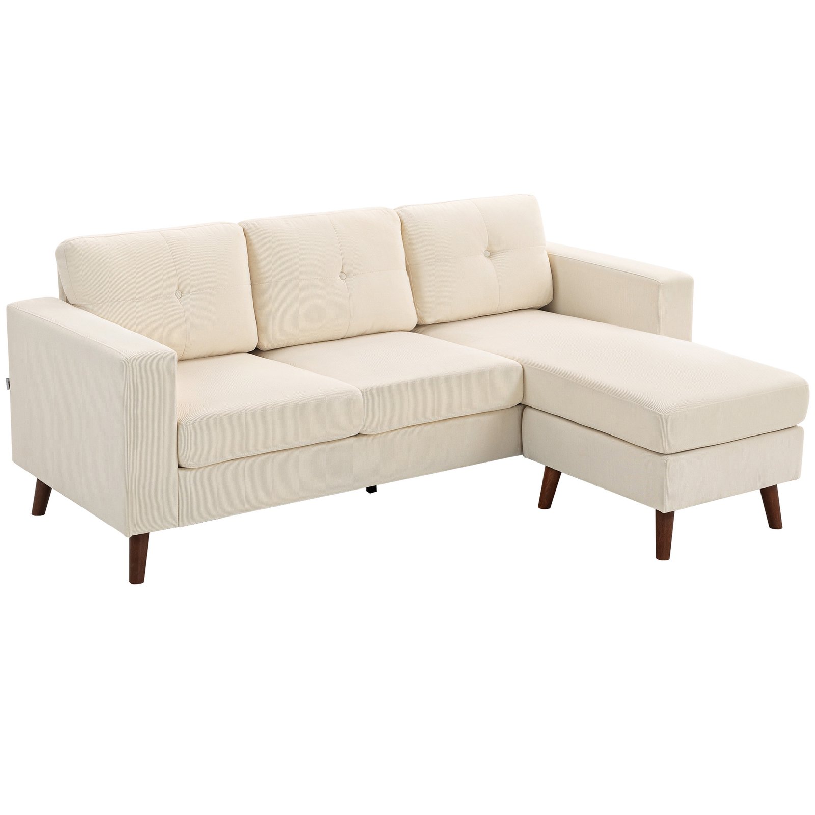 Kompaktiška gofruoto audinio kampinė trivietė sofa su keičiama šezlongo puse