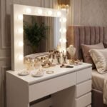 Kosmetinis staliukas su LED apšvietimu, 5 stalčiais ir kėdute