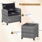 Lauko baldų komplektas 3 dalių su rotango pynimu ir stiklo stalviršiu (Juoda) – Paveikslėlis 2