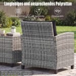 Lauko baldų komplektas 3 dalių su rotango pynimu ir stiklo stalviršiu (Juoda) – Paveikslėlis 3