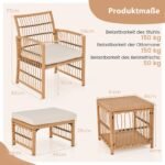 Lauko baldų komplektas 5 dalių ratano su pufais ir dviaukščiu staliuku (Natūrali) – Paveikslėlis 2