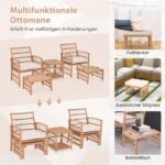 Lauko baldų komplektas 5 dalių ratano su pufais ir dviaukščiu staliuku (Natūrali) – Paveikslėlis 3