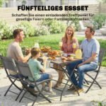 Lauko baldų komplektas 5 dalių: stalas, sulankstomos kėdės, kvėpuojančios sėdynės