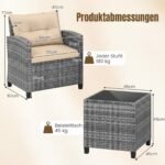 Lauko baldų komplektas elegantiškas 3 dalių ratano su grūdinto stiklo staliuku (Smėlio) – Paveikslėlis 2