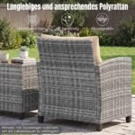 Lauko baldų komplektas elegantiškas 3 dalių ratano su grūdinto stiklo staliuku (Smėlio) – Paveikslėlis 3