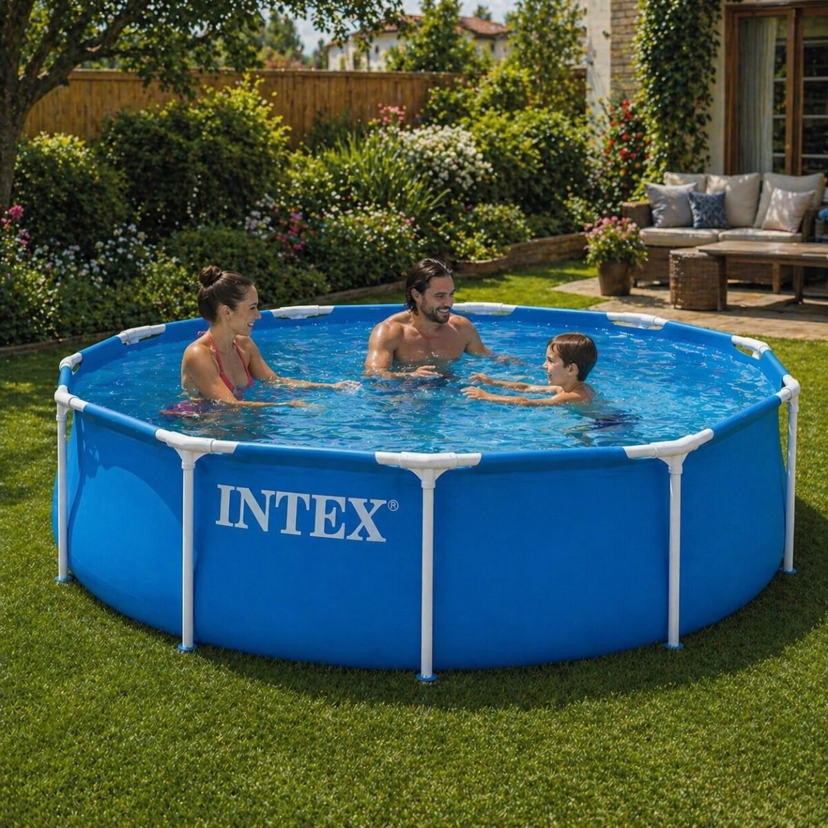 Lauko karkasinis baseinas apvalus 366x76 cm su siurbliu