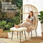 Lauko krėslas kokono formos iš PE ratano su pufu ir storomis pagalvėmis – Paveikslėlis 4
