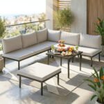 Lauko poilsio baldų komplektas 6 vietų su moduline sofa ir lameliniu staliuku – Paveikslėlis 2