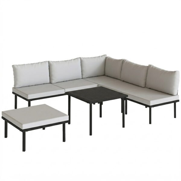 Lauko poilsio baldų komplektas 6 vietų su moduline sofa ir lameliniu staliuku