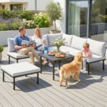 Lauko poilsio baldų komplektas 6 vietų su moduline sofa ir lameliniu staliuku – Paveikslėlis 9