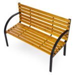Lauko suoliukas su medine sėdyne ir atlošu, plieniniu rėmu, 122x57 cm – Paveikslėlis 5
