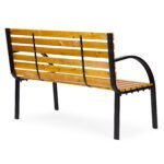 Lauko suoliukas su medine sėdyne ir atlošu, plieniniu rėmu, 122x57 cm – Paveikslėlis 7