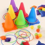 Lauko žaidimų rinkinys 3in1 su kūgiais, lankeliais ir maišeliais