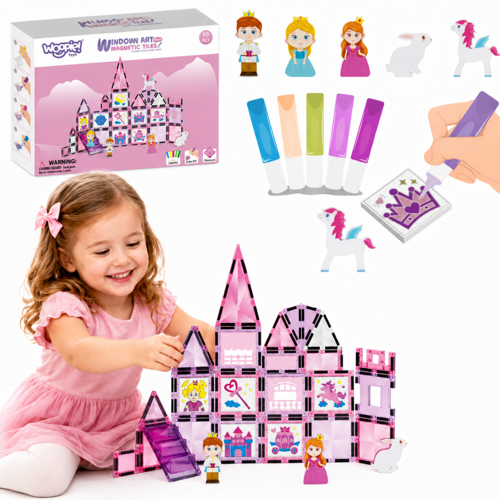 Magnetinės kaladėlės princesės piliai Magnetinės kaladėlės princesės piliai