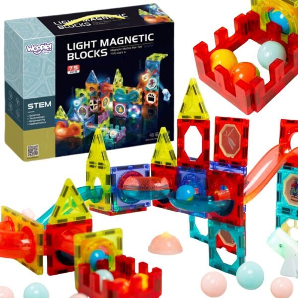 Magnetinis konstruktorius šviečiančiai rutuliukų trasai