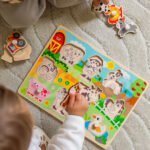 Medinė montessori ūkio dėlionė su rankenėlėmis