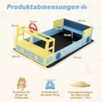 Medinė smėlio dėžė gaisrinio automobilio dizaino su vairu ir sėdyne (Mėlyna ir geltona)