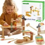 Medinis lavinamasis muzikinis staliukas su instrumentais