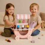 Medinis ledų vežimėlis-parduotuvė su priedais