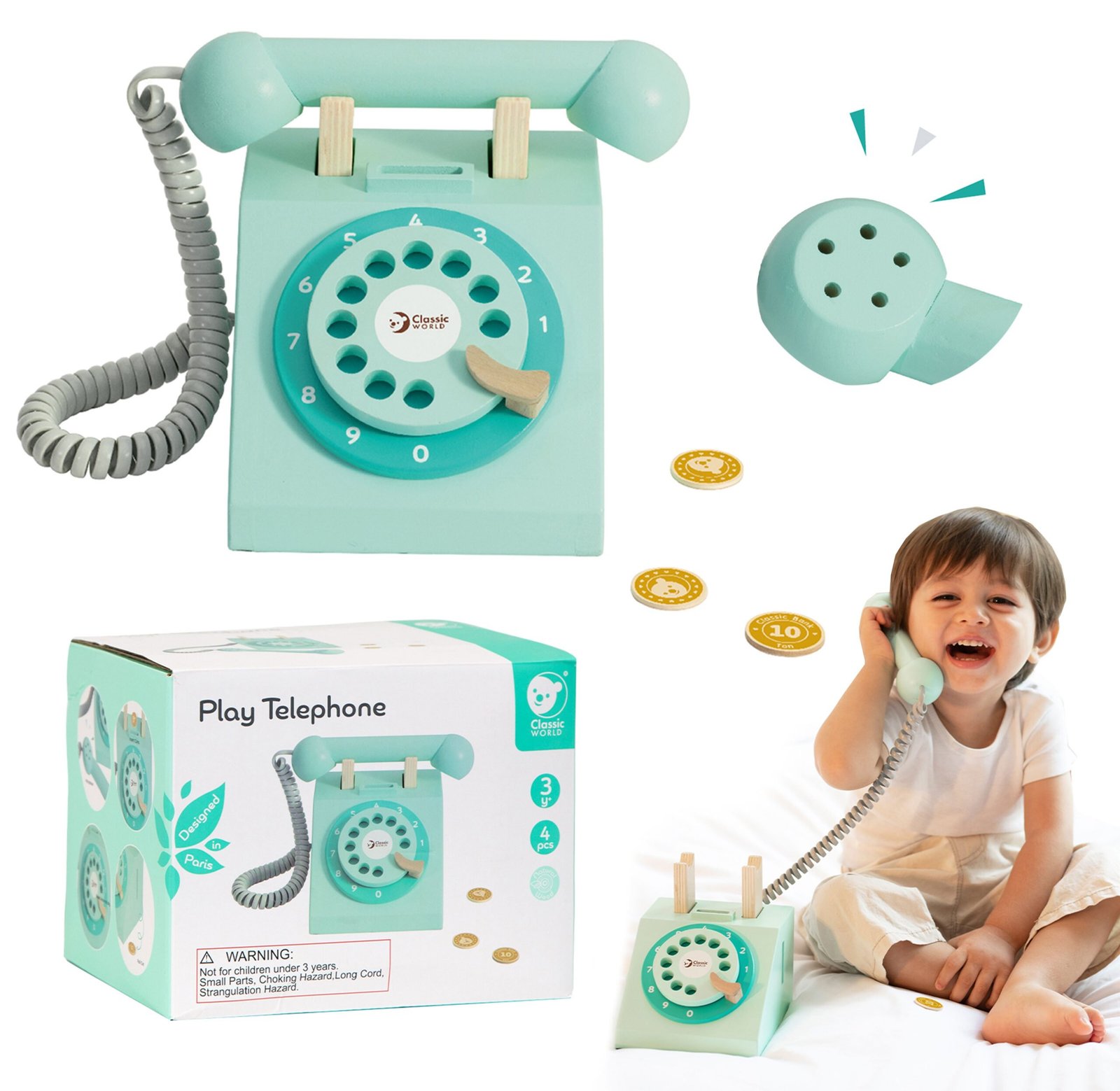 Medinis retro telefonas vaidmenų žaidimams Medinis retro telefonas vaidmenų žaidimams