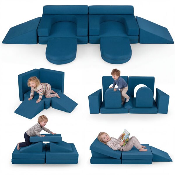 Modulinė 10 dalių žaidimų sofa vaikams su nuimamu užvalkalu (Mėlyna)
