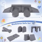 Moduliuojama 10 dalių žaidimų sofa vaikams su nuimamu užvalkalu (Pilka) – Paveikslėlis 2