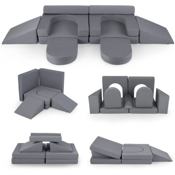 Moduliuojama 10 dalių žaidimų sofa vaikams su nuimamu užvalkalu (Pilka)