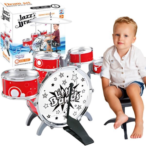 Muzikinis būgnų rinkinys vaikams su lėkšte ir lazdelėmis