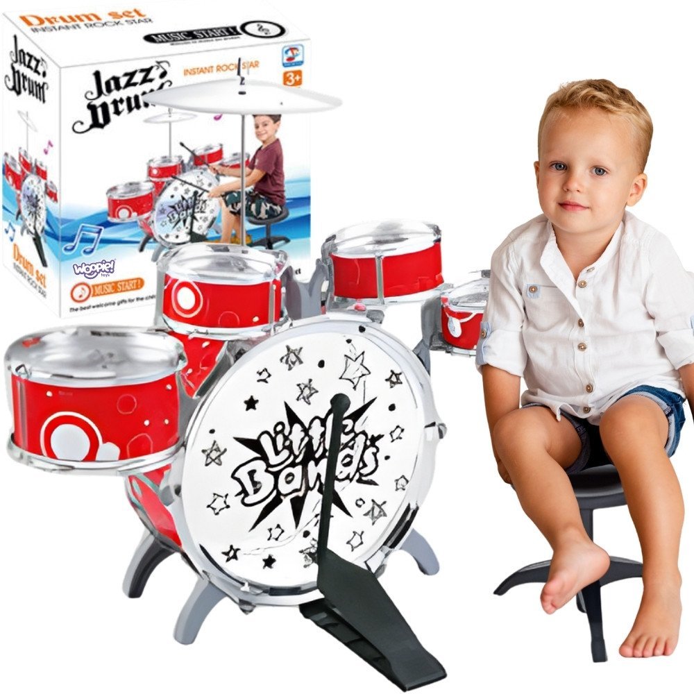 Muzikinis būgnų rinkinys vaikams su lėkšte ir lazdelėmis Muzikinis būgnų rinkinys vaikams su lėkšte ir lazdelėmis