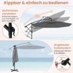 Pakabinamas sodo skėtis Ø350 cm su integruotomis saulės LED lemputėmis (Pilka) – Paveikslėlis 2