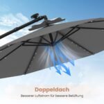 Pakabinamas sodo skėtis Ø350 cm su integruotomis saulės LED lemputėmis (Pilka) – Paveikslėlis 3