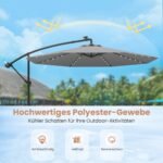 Pakabinamas sodo skėtis Ø350 cm su integruotomis saulės LED lemputėmis (Pilka) – Paveikslėlis 4
