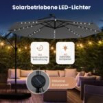 Pakabinamas sodo skėtis Ø350 cm su integruotomis saulės LED lemputėmis (Pilka) – Paveikslėlis 5
