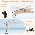 Pakabinamas sodo skėtis 350 cm su saulės energijos LED apšvietimu (Smėlio) – Paveikslėlis 2
