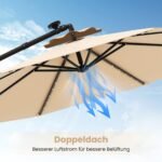 Pakabinamas sodo skėtis 350 cm su saulės energijos LED apšvietimu (Smėlio) – Paveikslėlis 3