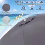 Paplūdimio skėtis atsparus vėjui su UPF 50+ apsauga ir pasvirimo funkcija (Pilka) – Paveikslėlis 3