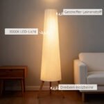 Pastatomas LED reguliuojamo ryškumo šviestuvas su mediniu trikoju ir medžiaginiu gaubtu